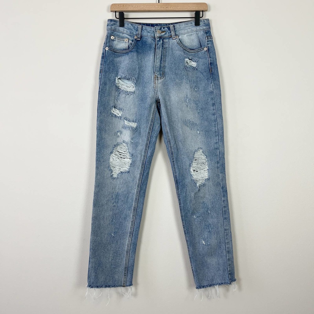 Nasty Gal Distressed Raw Hem Light Wash Jeans Size UK 10 / EU 38 / US 6